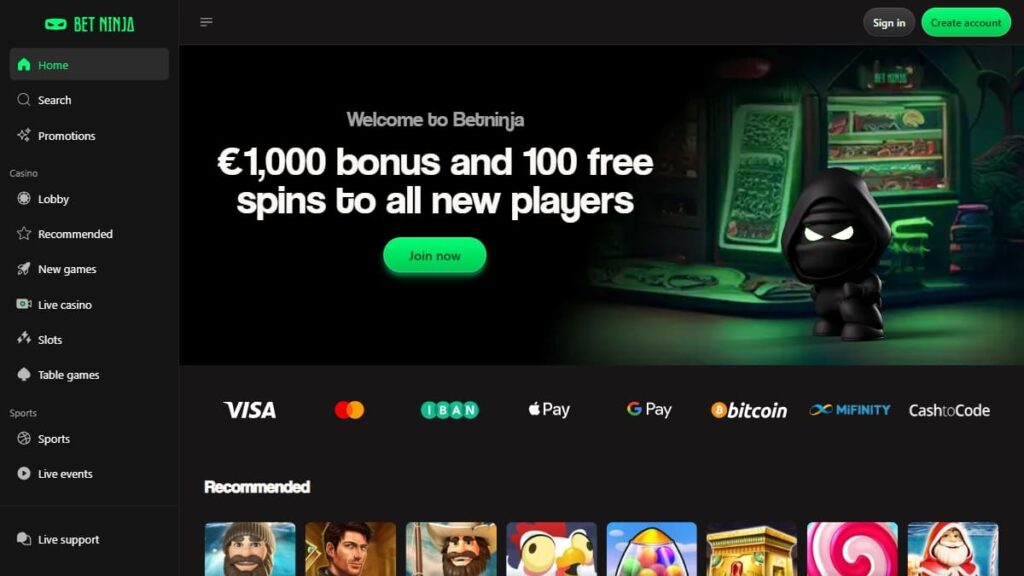 screenshot van betninja online casino nederland